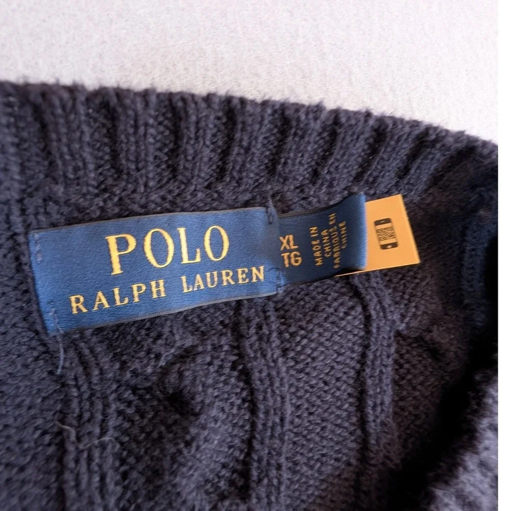 Polo Ralph Lauren‎ Cable Knit Sweater Mens XL Navy Blue Crew Neck Pony Logo